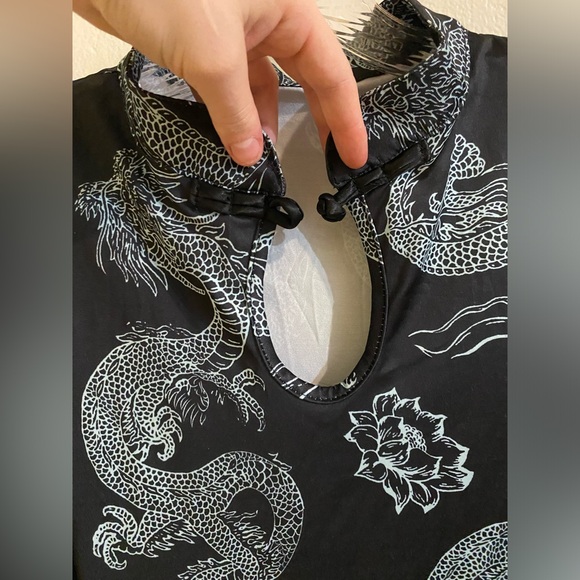 Cheongsam goth punk Asian style collar keyhole bodycon dragon mini dress - Picture 3 of 5